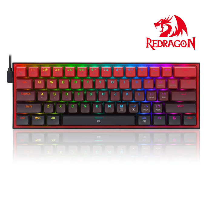 Redragon Wired K617GBR-RGB FIZZ 61 Keys Gaming Keyboard - Gradient Black Red [Blue Switch]