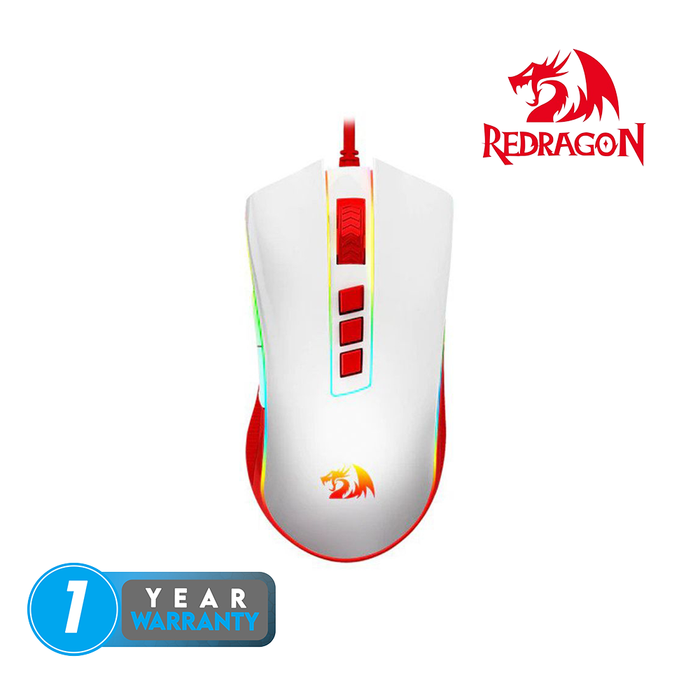 Redragon Wired M711C COBRA Gaming Mouse [12400 DPI] - White Red