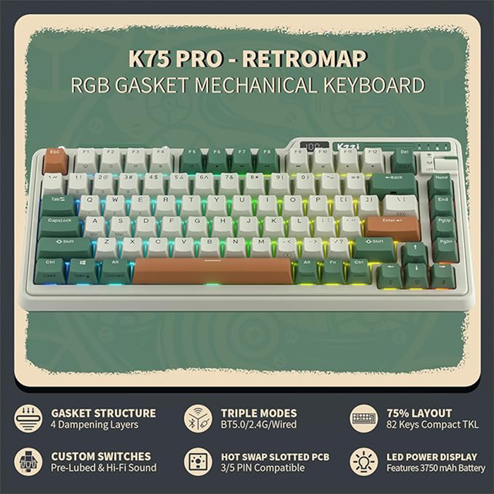 Kzzi K75 Pro Tri-Mode RGB Mechanical Keyboard