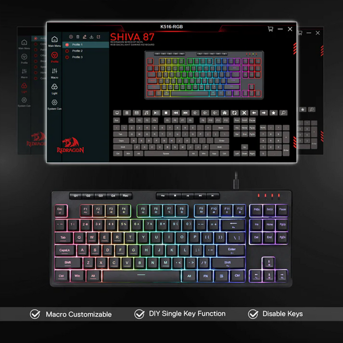 Redragon K516-RGB Shiva 87 Wired Keyboard - Black