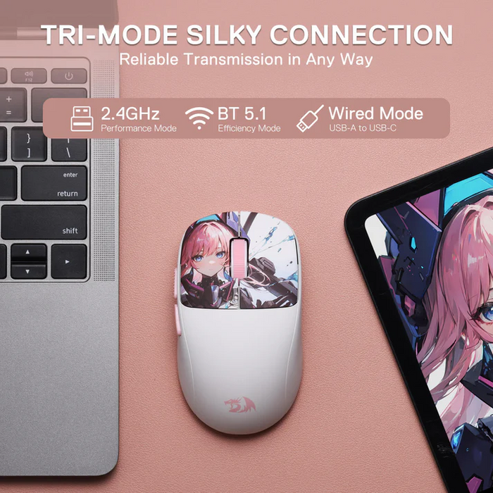 Redragon MOUSE WIRELESS (M817AK-PRO-STD) KLYAMOOR PRO STANDA Redragon WHITE-PINK