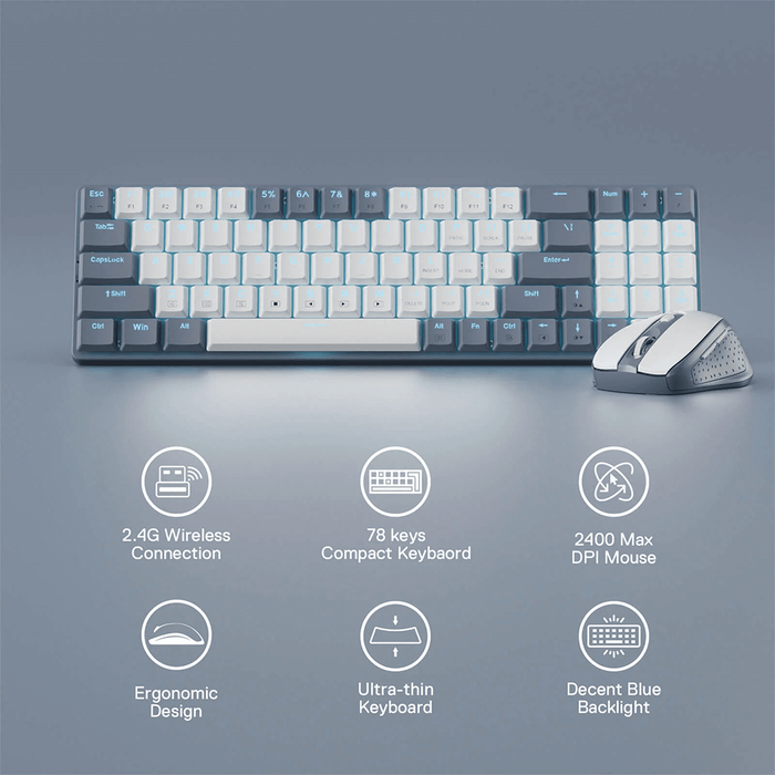 Redragon BS-8772-GW Wireless Mechanical Keyboard and Mouse Combo - Gray White