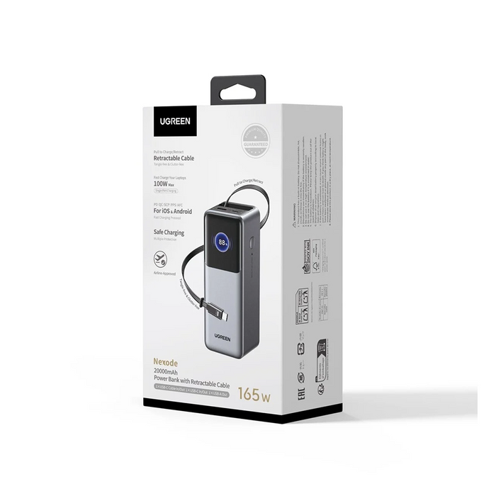 UGreen Nexode 20000mAh 165W Power Bank w/ Type C Retractable Cable [PB726/55987B]