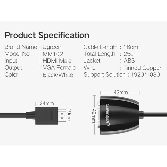 UGreen HDMI to VGA Converter w/o Audio - Black [MM105/40253]