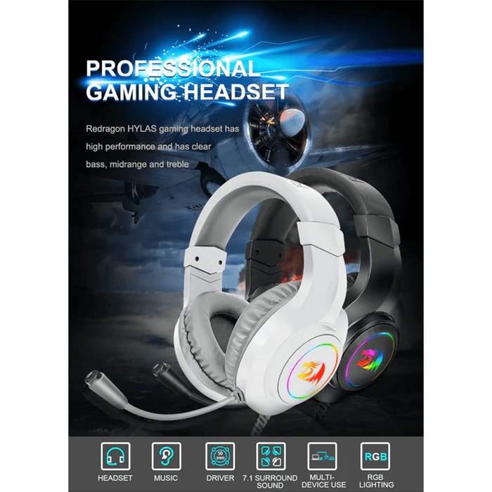 Redragon Wired H260-W HYLAS Gaming Headset - White