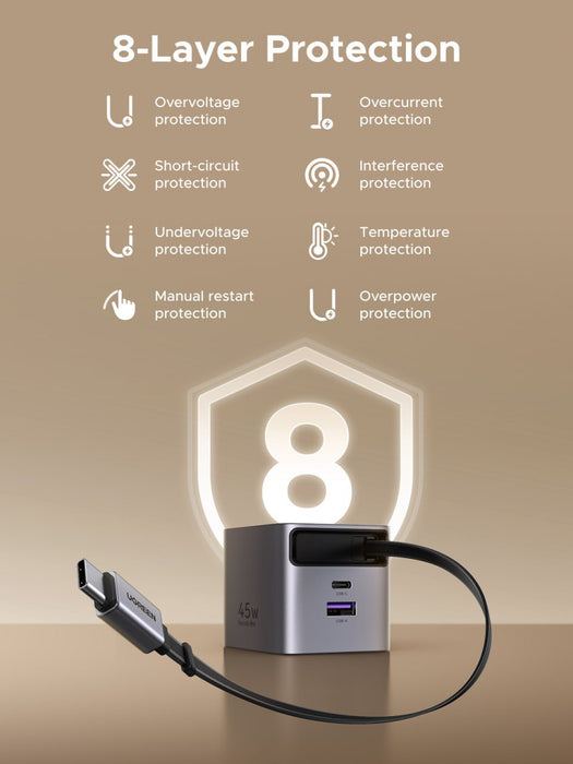 UGreen Nexode Pro 45W GaN Fast Charger w/ Type C Retractable Cable [X614/65821]