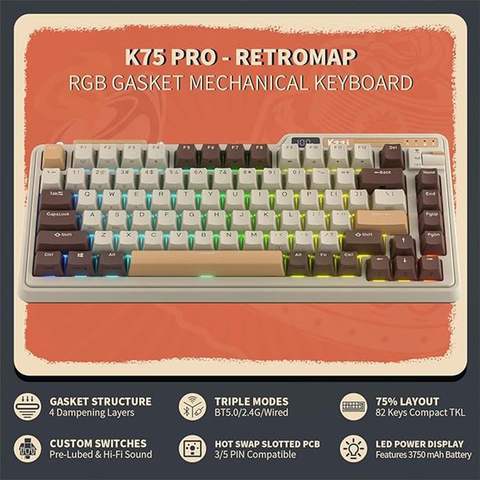 Kzzi K75 Pro Tri-Mode RGB Mechanical Keyboard