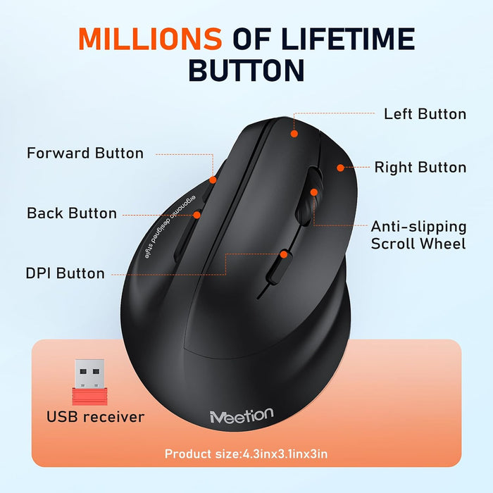Meetion BTM010R Wireless Vertical Mouse - Black