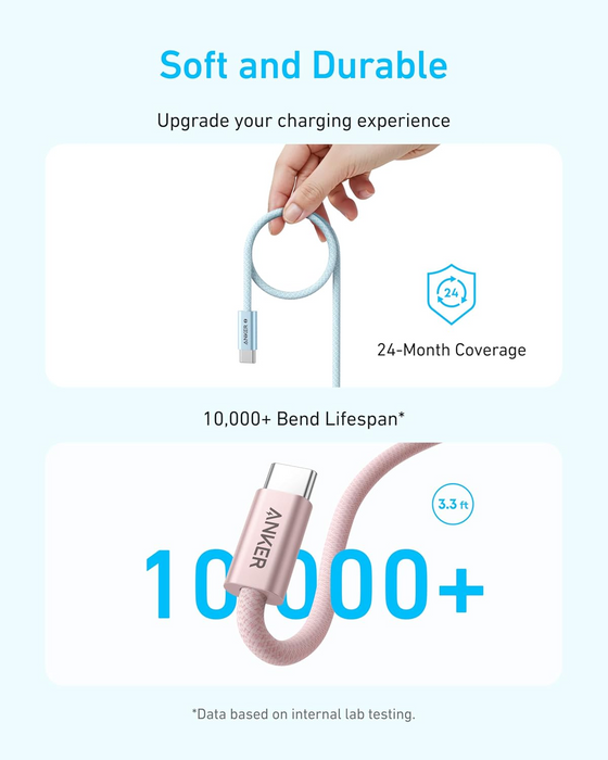 Anker Zolo USB C to C Small Head Soft Cable (3FT) - Pink [A8060H51]