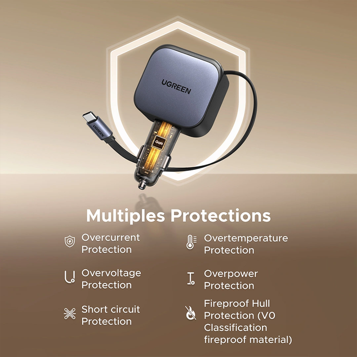 UGreen 90W Retractable Cable Car Charger [EC603/55909B]