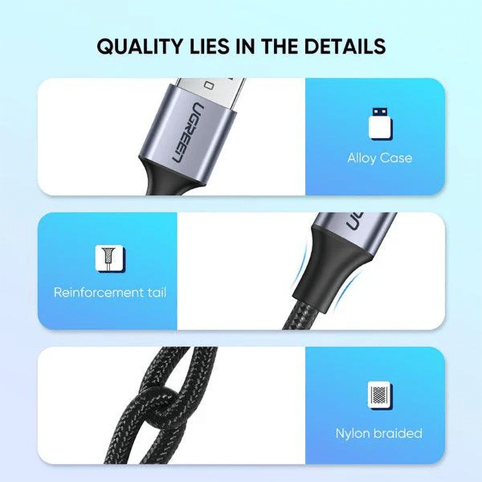 UGreen USB-A to USB-C Cable Nickel Plating Aluminum Braid 2M - Black [US288/60128]