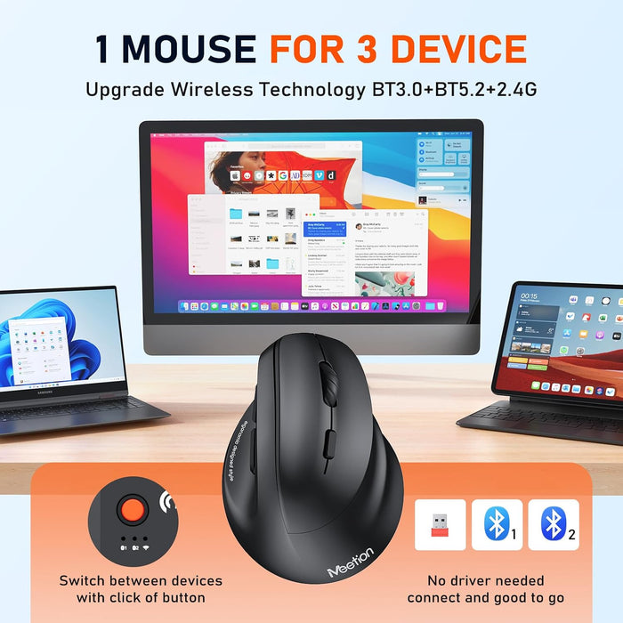 Meetion BTM010R Wireless Vertical Mouse - Black