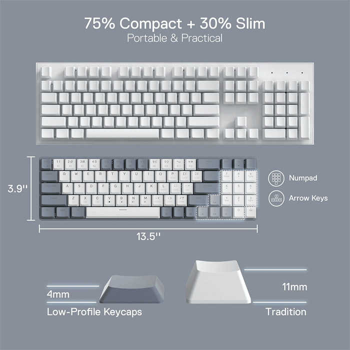 Redragon BS-8772-GW Wireless Mechanical Keyboard and Mouse Combo - Gray White