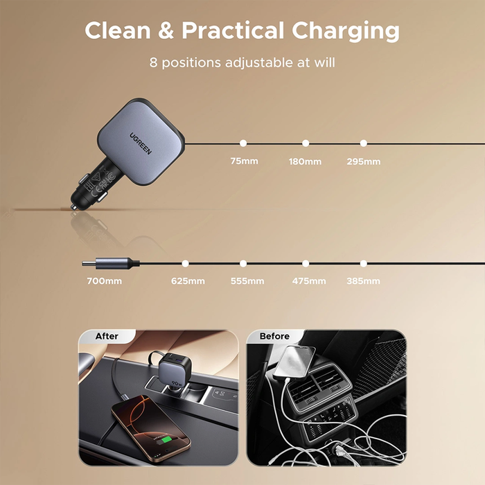 UGreen 90W Retractable Cable Car Charger [EC603/55909B]