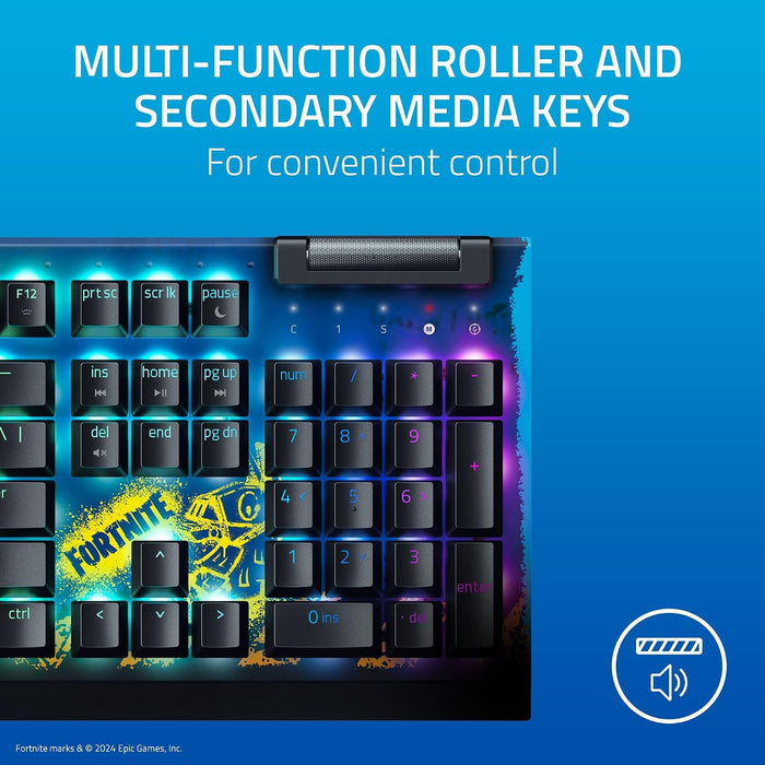 Razer BlackWidow V4 X - Mechanical Gaming Keyboard [RZ03-04703600-R3M1] - Fortnite Edition (Yellow Switch)