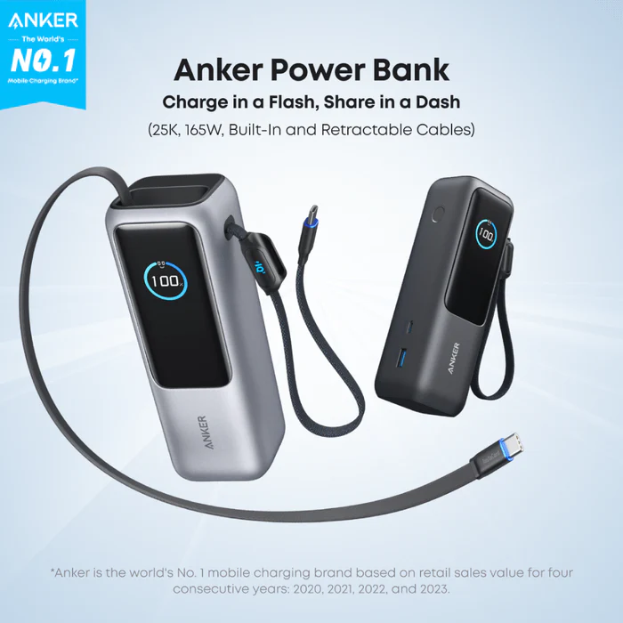 Anker 25000mAh 165W | Laptop Power Bank with Retractable Cables