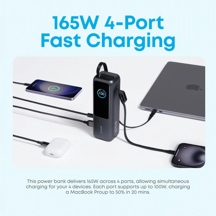 Anker 25000mAh 165W | Laptop Power Bank with Retractable Cables