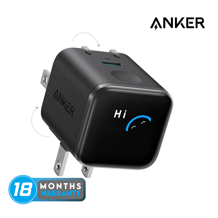 Anker Nano Charger 45W 1C Double Folded Pin w/Fun Screen Display - Black [A121DJ11]