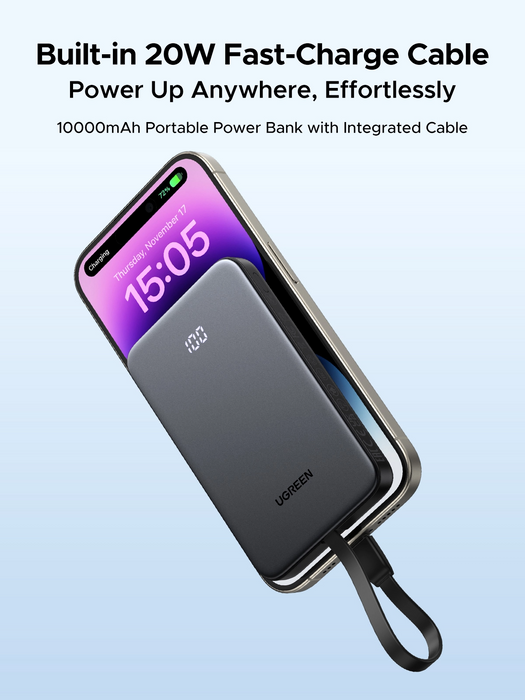 UGreen 10000mAh Power Bank with Built-in Cable [PB526/75161B]