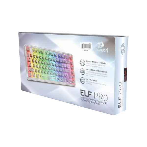 Redragon Elf Pro Wireless Crystal 75% Gasket Hot-Swappable Mechanical Keyboard