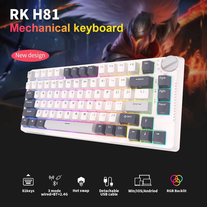 Royal Kludge RKH81 Tri-Mode RGB Mechanical Keyboard - White Night Sky Cyan