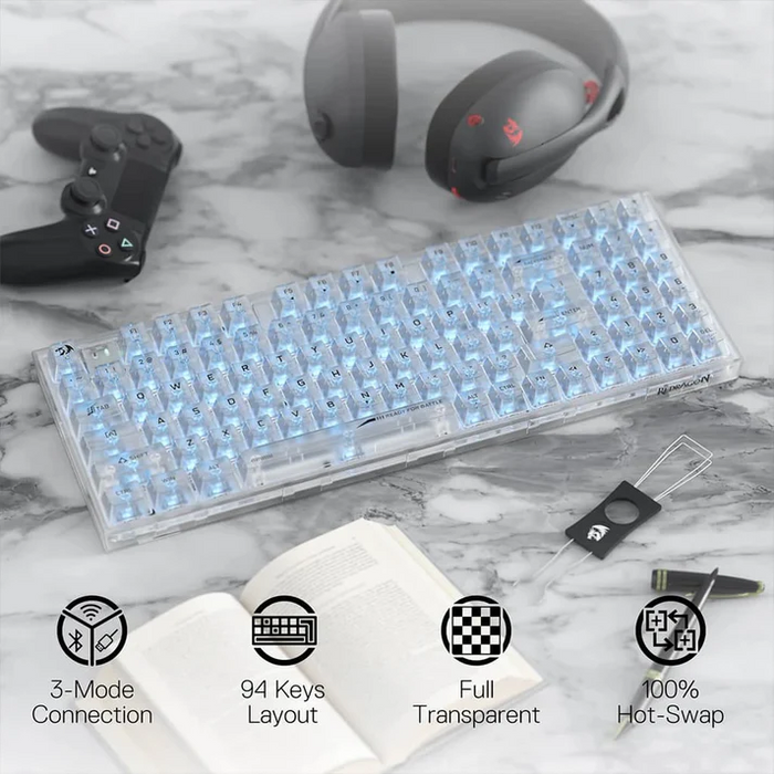 Redragon KEYBOARD Redragon Wireless (K658CT-RGB-PRO) Irelia Pro - Transparent White