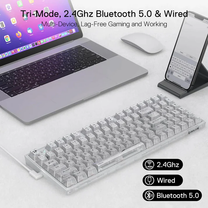 Redragon KEYBOARD Redragon Wireless (K658CT-RGB-PRO) Irelia Pro - Transparent White
