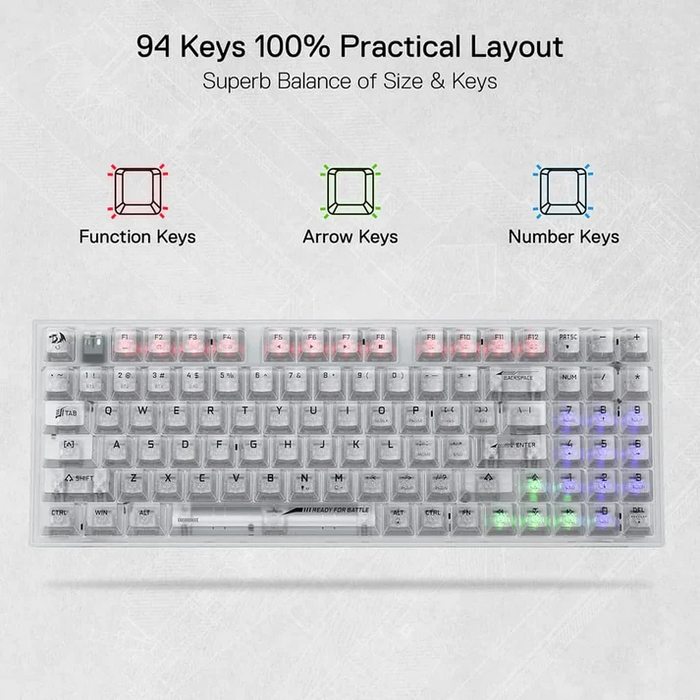 Redragon KEYBOARD Redragon Wireless (K658CT-RGB-PRO) Irelia Pro - Transparent White