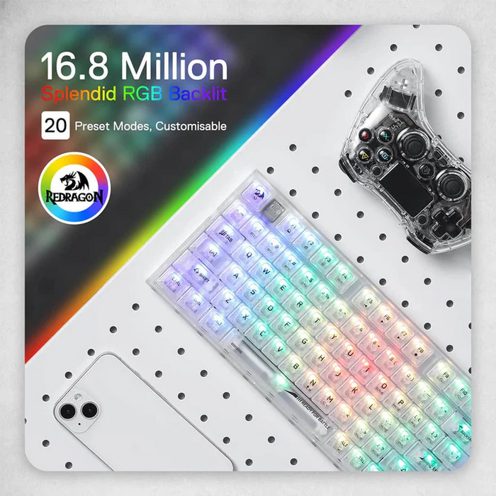 Redragon KEYBOARD Redragon Wireless (K658CT-RGB-PRO) Irelia Pro - Transparent White