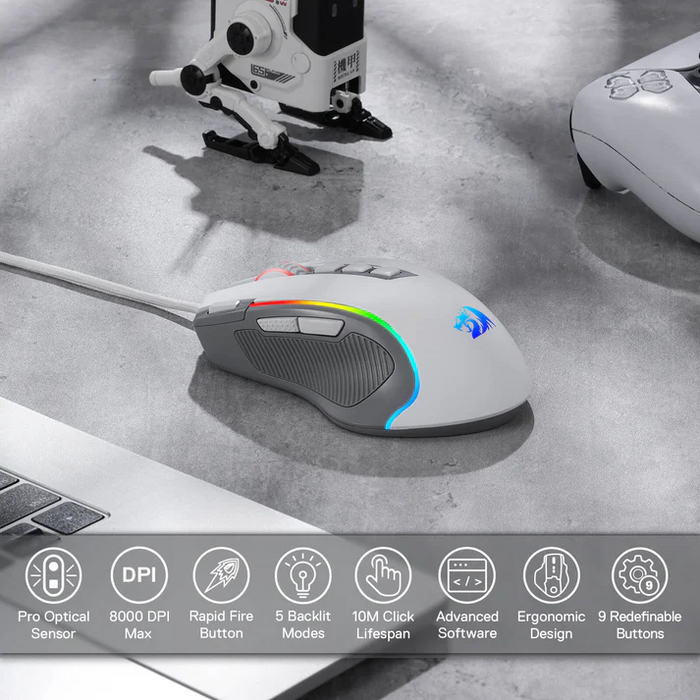 Redragon MOUSE WIRED (M612W-RGB) PREDATOR WHITE