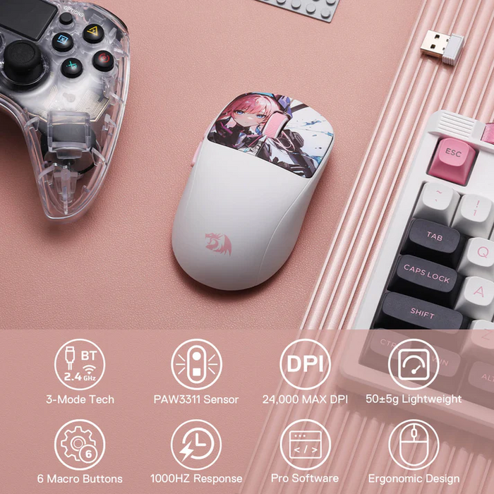 Redragon MOUSE WIRELESS (M817AK-PRO-STD) KLYAMOOR PRO STANDA Redragon WHITE-PINK