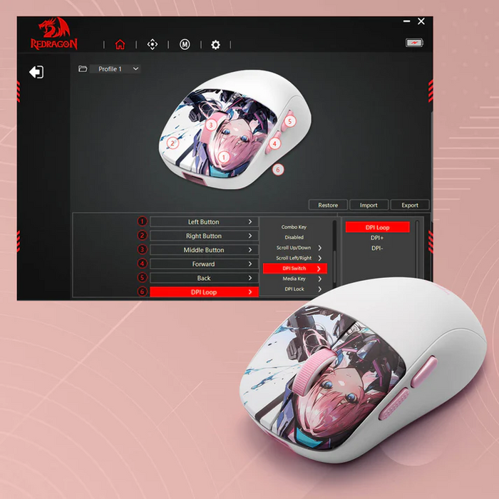 Redragon MOUSE WIRELESS (M817AK-PRO-STD) KLYAMOOR PRO STANDA Redragon WHITE-PINK