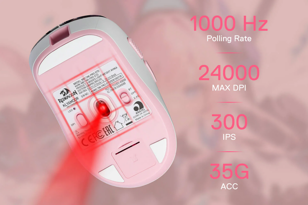 Redragon MOUSE WIRELESS (M817AK-PRO-STD) KLYAMOOR PRO STANDA Redragon WHITE-PINK