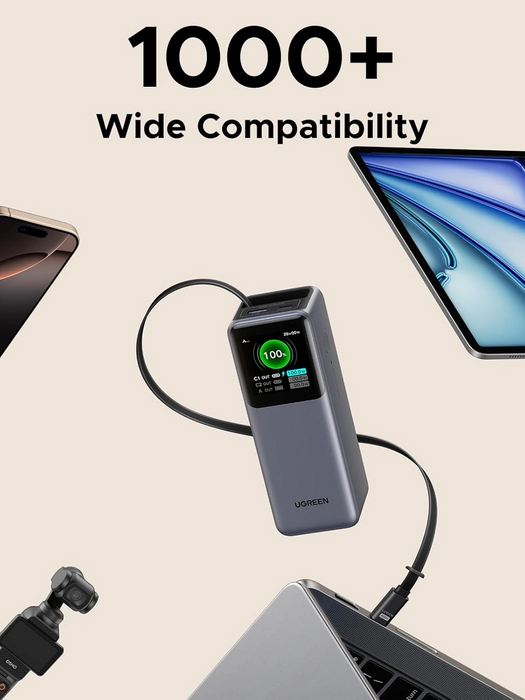 UGreen Nexode 20000mAh 165W Power Bank w/ Type-C Retractable Cable (3C ver) [PB726/95670B]