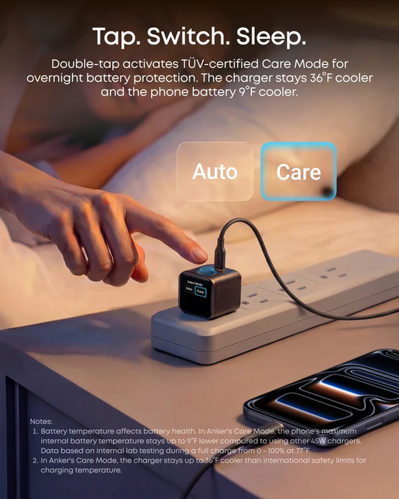 Anker Nano Charger 45W 1C Double Folded Pin w/Fun Screen Display - Black [A121DJ11]