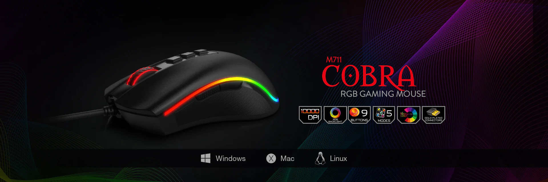 Redragon Wired M711-2 COBRA Gaming Mouse [12400 DPI] - Black