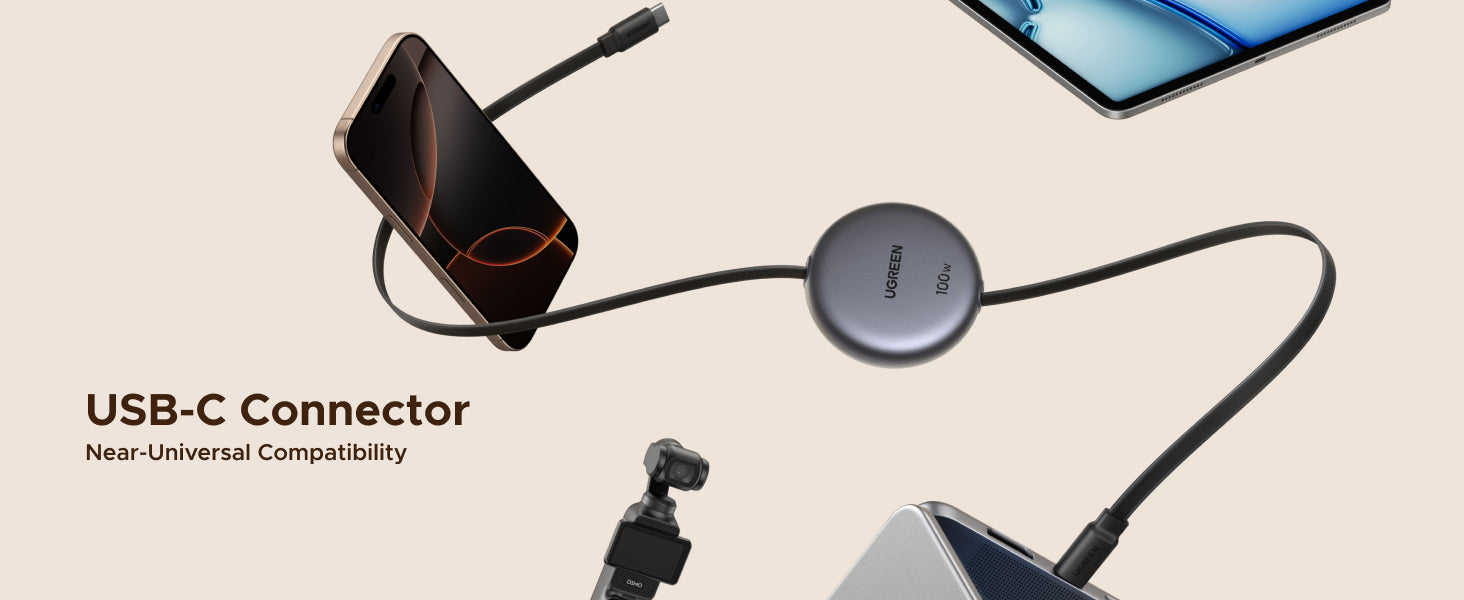 UGreen Nexode USB-C to USB-C Fast Charging Retractable Cable 1M [L531/65905]
