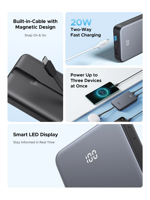 UGreen 10000mAh Power Bank with Built-in Cable [PB526/75161B]