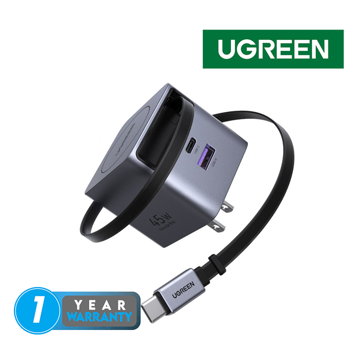 UGreen Nexode Pro 45W GaN Fast Charger w/ Type C Retractable Cable [X614/65821]