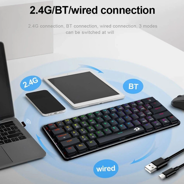 Redragon KEYBOARD Redragon WIRELESS (K615P-KBS) ELISE PRO BLACK RED SWITCH