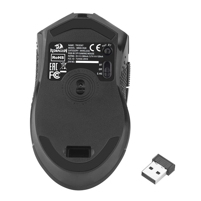 Redragon Wireless M693 RGB TRIDENT Gaming Mouse [8000 DPI] - Black