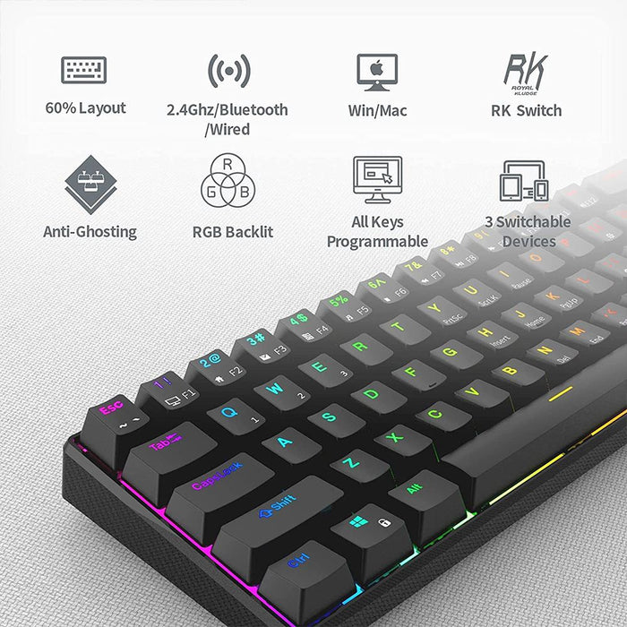 Royal Kludge RK61 Tri-Mode RGB Mechanical Keyboard Hot Swappable