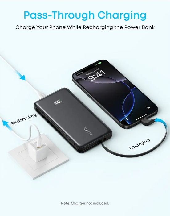 Anker Zolo Powerbank (10K, 22.5W, Built-in USB-C Cable) - Black [A110DH11]
