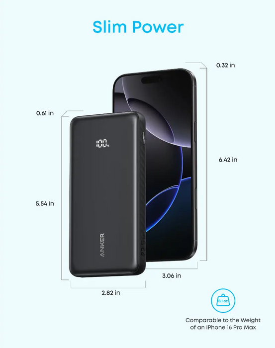 Anker Zolo Powerbank (10K, 22.5W, Built-in USB-C Cable) - Black [A110DH11]