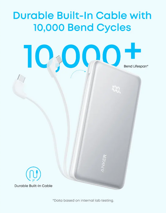 Anker Zolo Powerbank (10K, 22.5W, Built-in USB-C Cable) - Black [A110DH11]