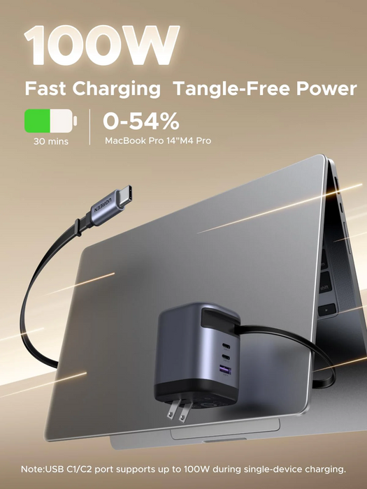 UGreen Nexode Pro 100W GaN Fast Charger w/ Type C Retractable Cable [X616/65827]