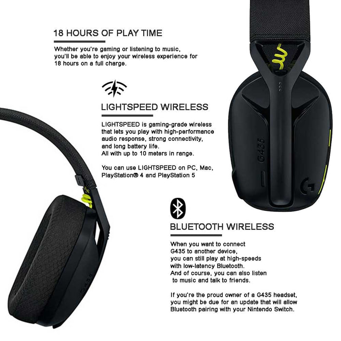 Logitech Wireless G435 Lightspeed Headset -  Black Neon Yellow