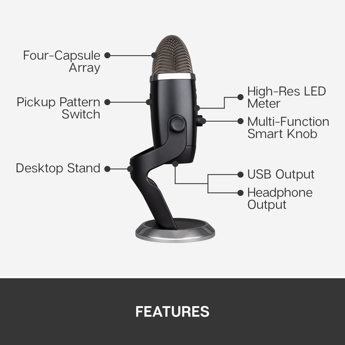 Logitech Blue Yeti X Professional Multi-Pattern USB Microphone - Blackout