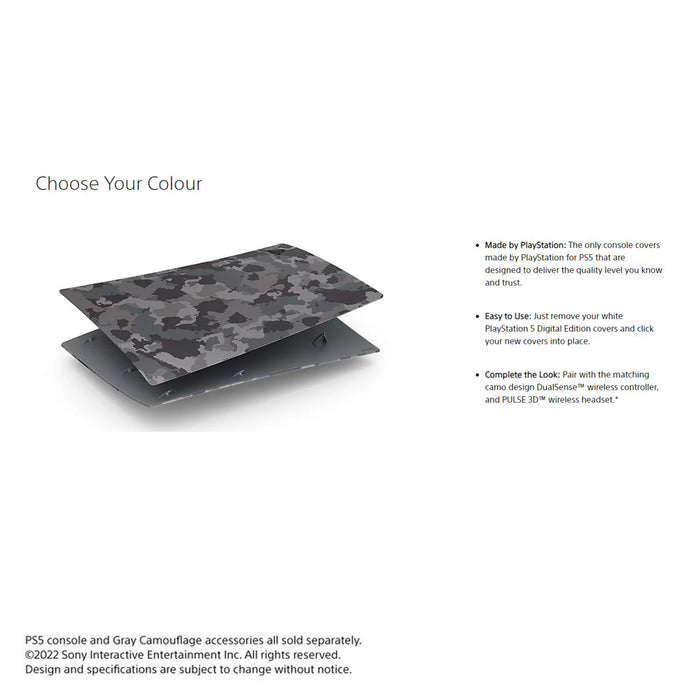 Sony Console Covers for PS5 Digital Edition - Gray Camouflage