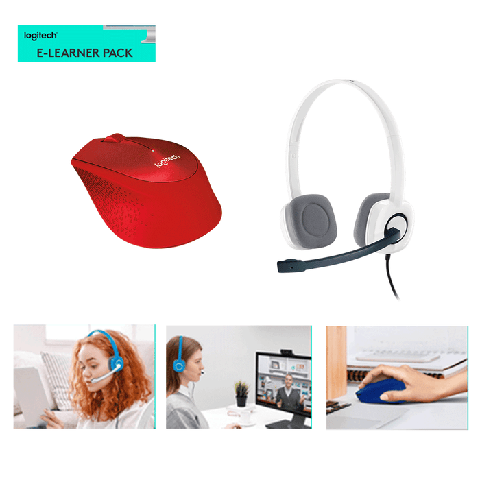 Logitech E-Learner Pack ( M331 Silent Mouse Red + H150 Stereo Headset Cloud White)